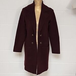 Burgundy Soft Open Front Button Detailed Long Cardigan Sweater Jacket